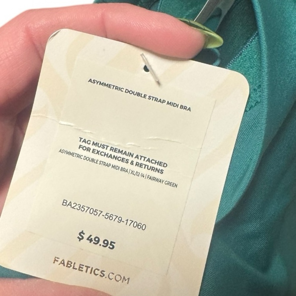 Fabletics Asymmetric Double Strap Midi Sports Bra Green XL NWT - Picture 3 of 5